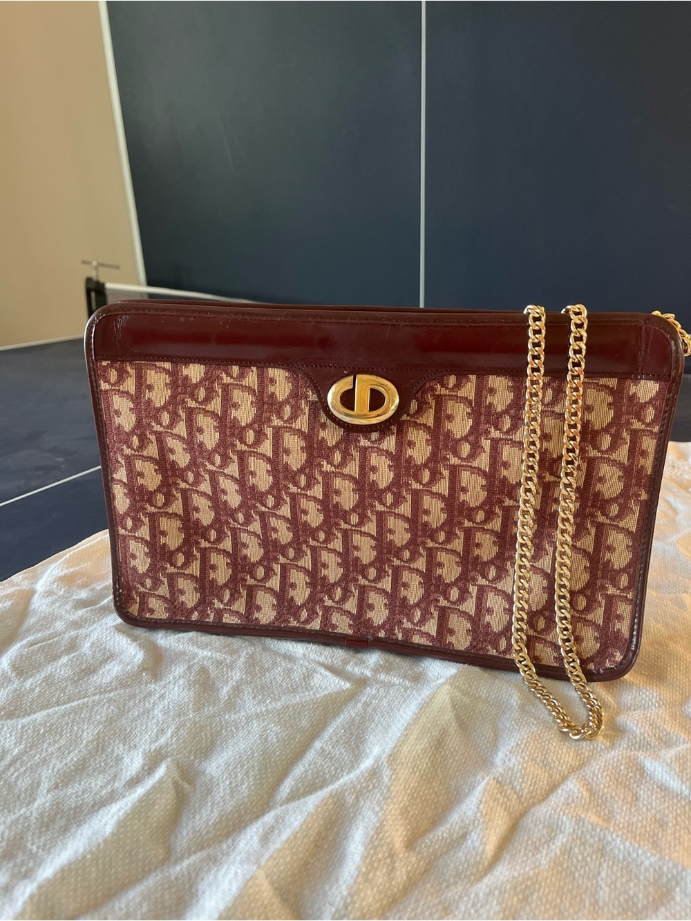 Christian Dior Burgundy Monogram Crossbody with Gold Chain Strap